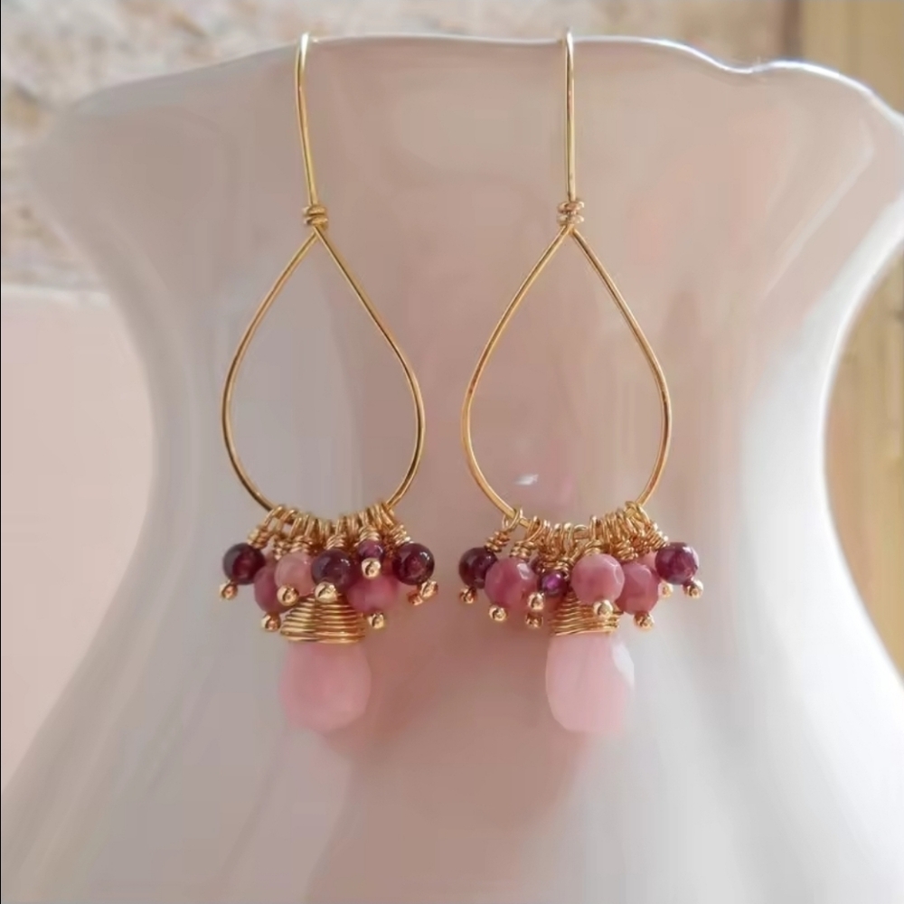 Pink & Purple Beaded DANGLE DROP FASHION EARRINGS. Cha Cha Style - Picture 2 of 3